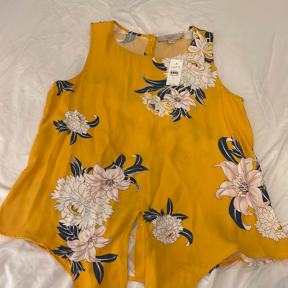 Loft NWT Button Back Tie Front Floral Blouse Sleeveless S